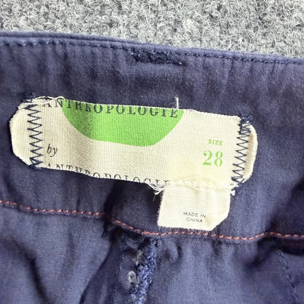 Anthropologie Wide Leg Pants Linen Blend Utility Patch Pocket Navy Blue 28 Women
